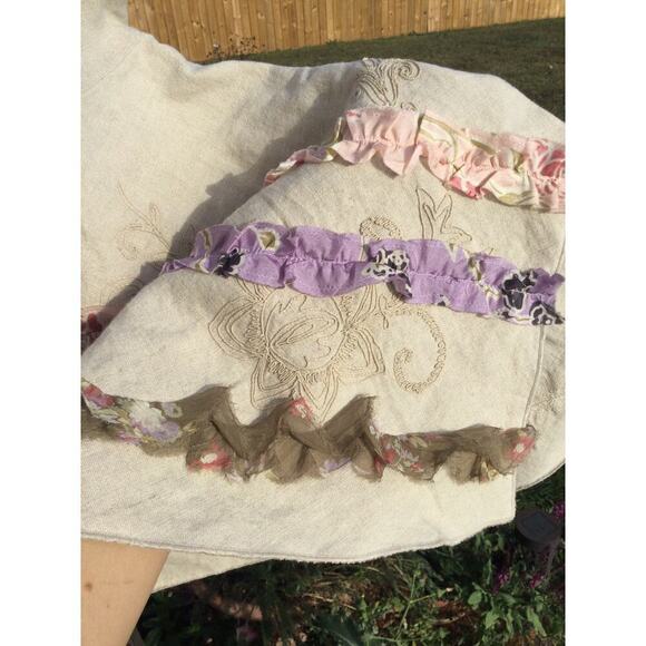 J.Jill linen skirt womens 6P 6 fairy goblincore beige ruffle gypsy asymmetrical - Picture 4 of 12